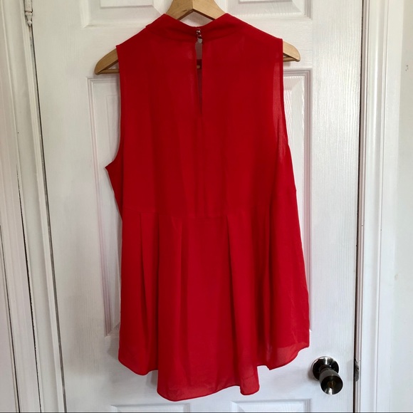 Vince Camuto | Mock Choker Red V-Neck Blouse | L - Picture 4 of 7